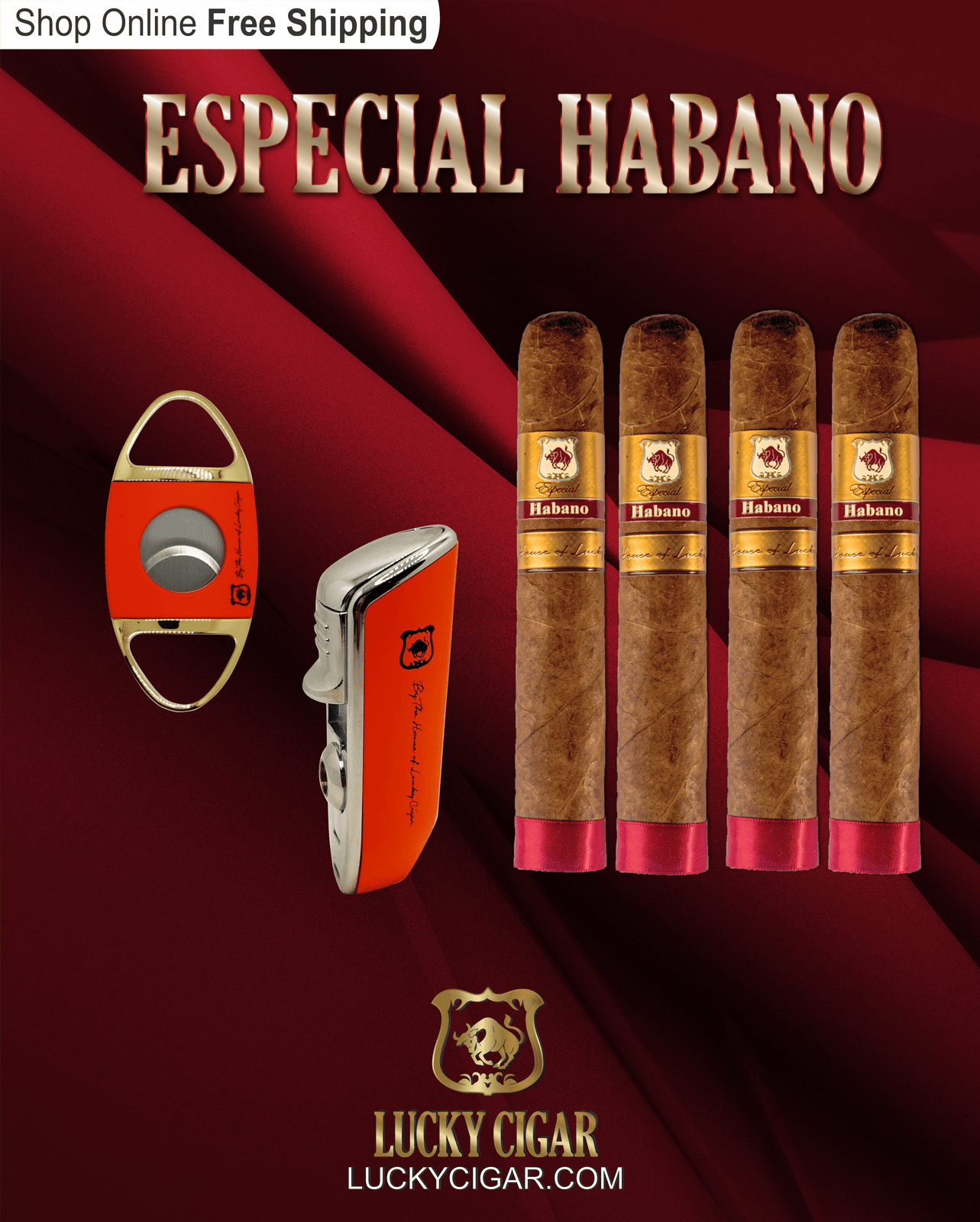 Habano Cigars: Especial Habano by Lucky Cigar: Set of 4 Cigars 4 Toro with Lighter and Cutter