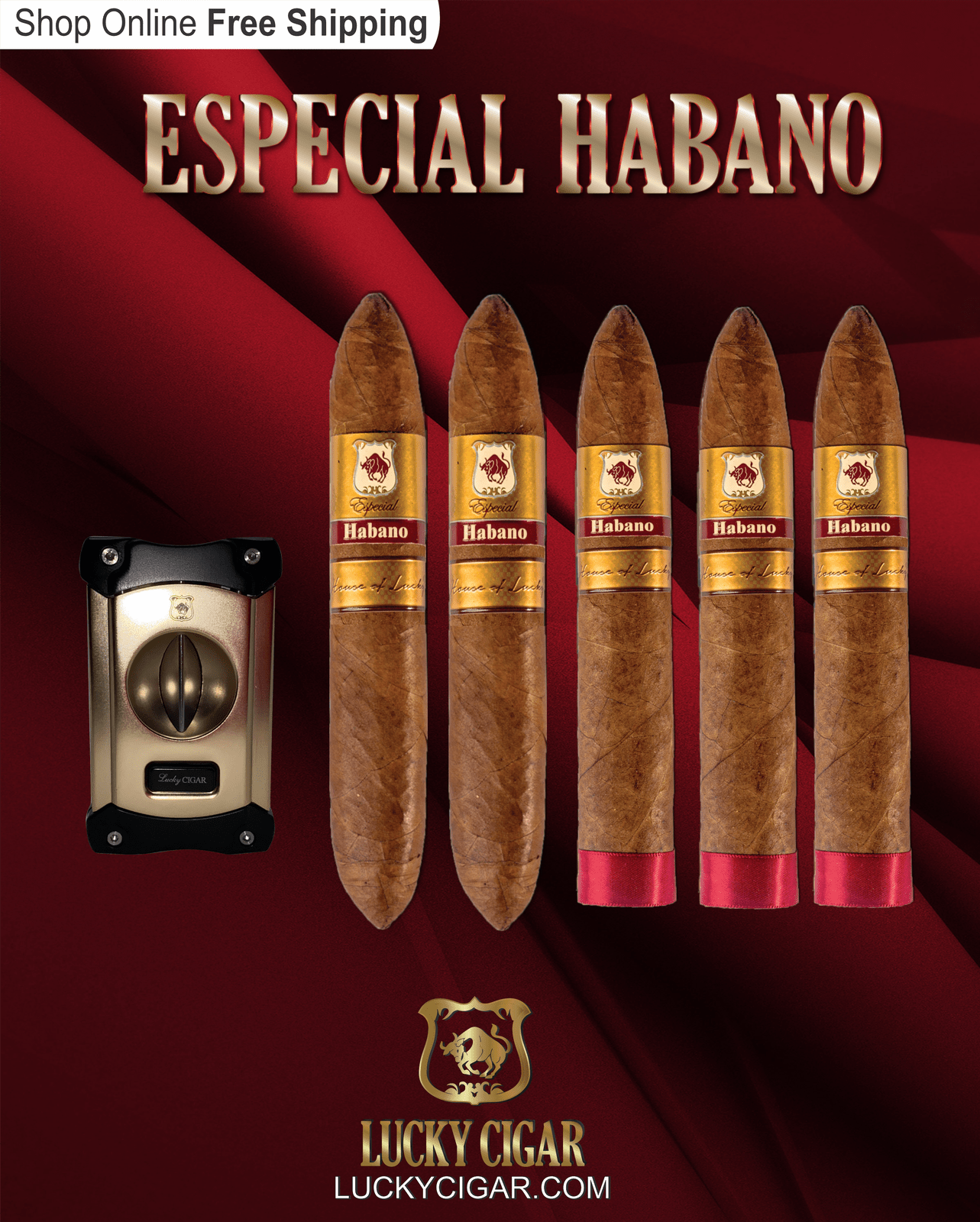 Habano Cigars: Especial Habano by Lucky Cigar: Set of 5 Cigars 3 Torpedo, 2 Perfecto with V Cutter 