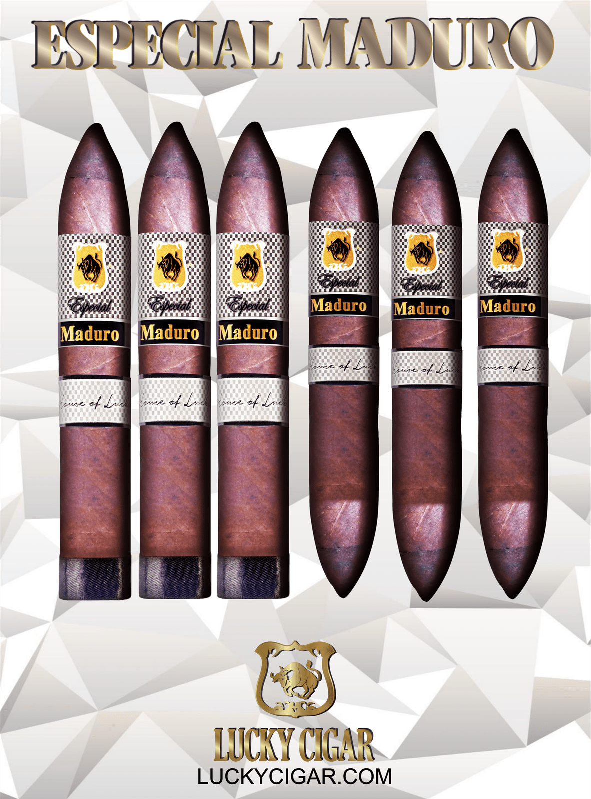 Maduro Cigars: Especial Maduro by Lucky Cigar: Set of 6, 3 Torpedo, 3 Perfecto Cigars