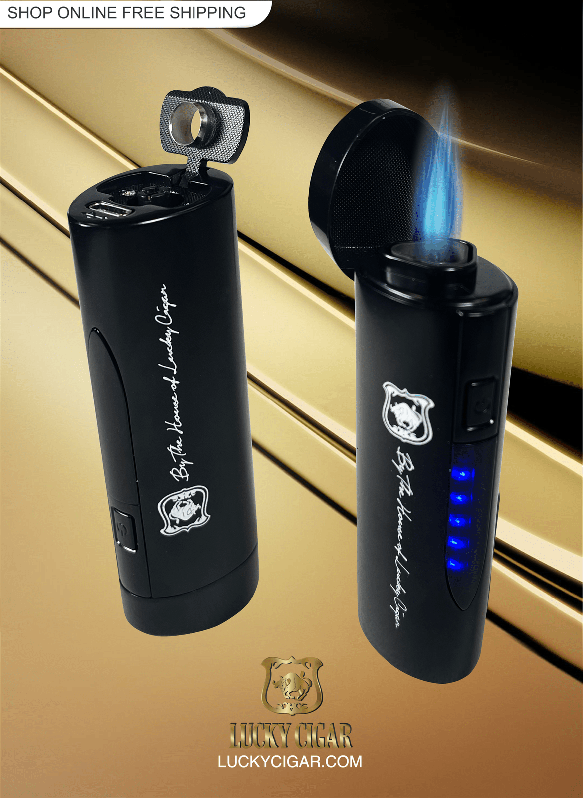 Torch Lighter with Punch in Black - Lucky Cigar Accessories