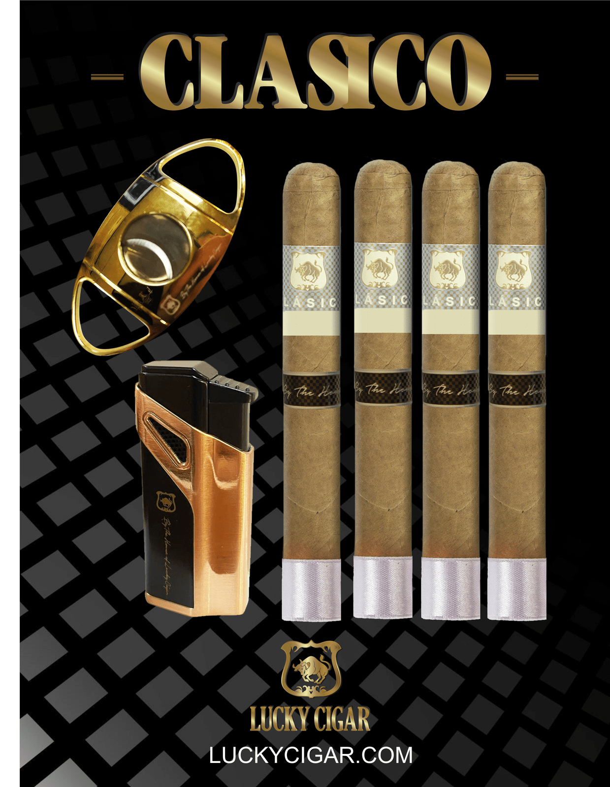 Classic Cigars - Classico by Lucky Cigar: Set of 4 Cigars, 4 Toro with Cutter, Torch