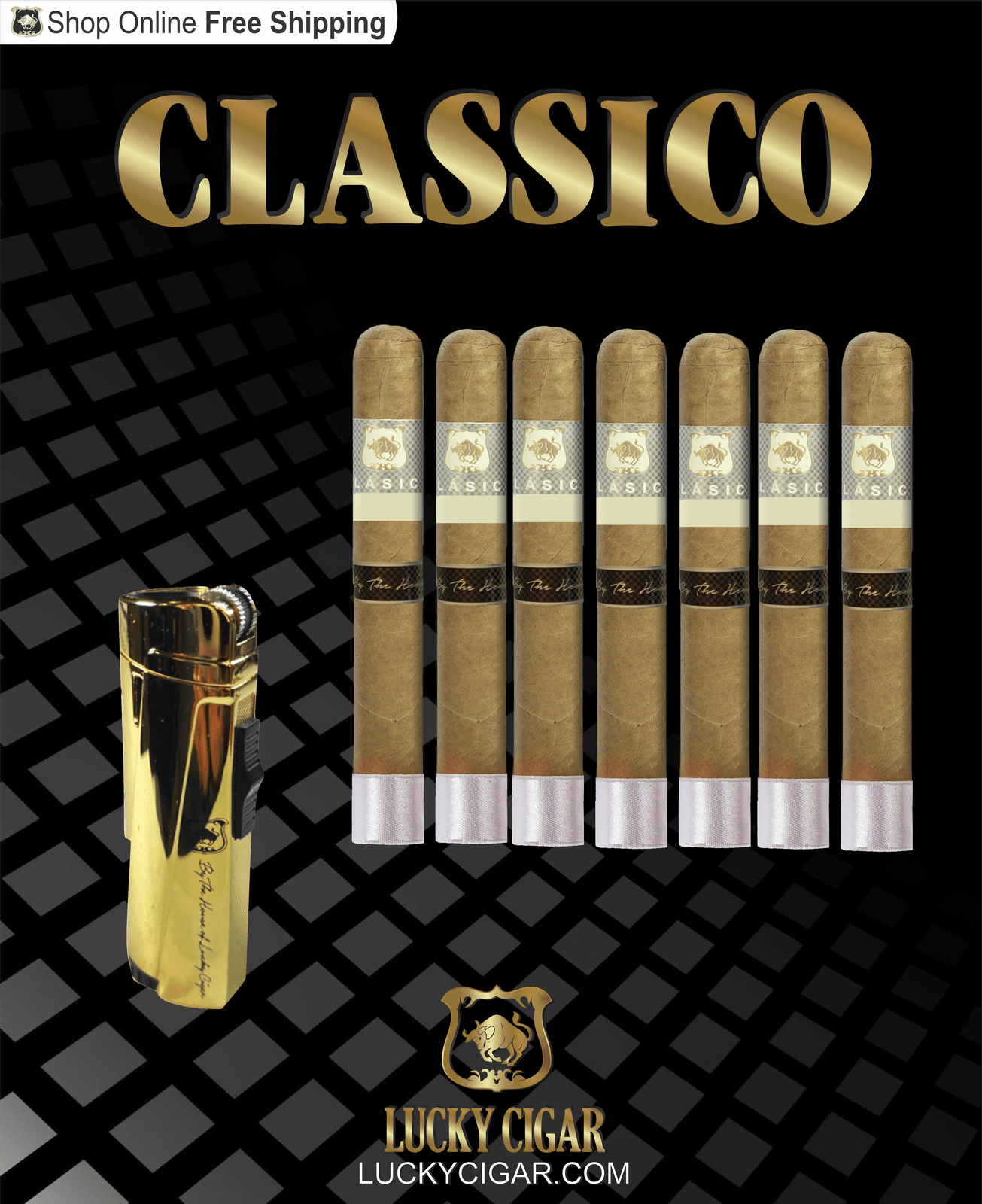 Lucky Cigar Sampler Sets: Set of 7 Classico Toro 6x50 Cigars with Torch