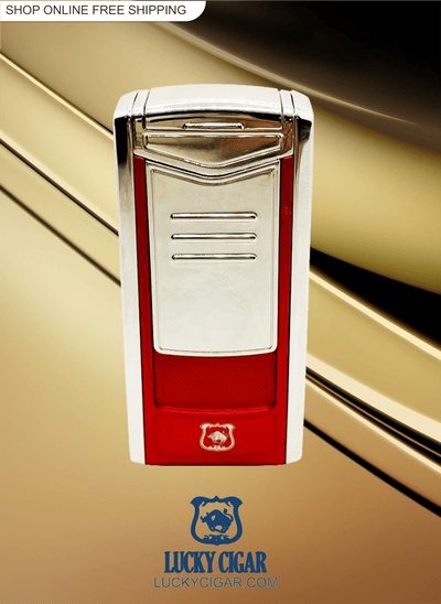 Cigar Lifestyle Accessories: Torch Lighter in Chrome/Red