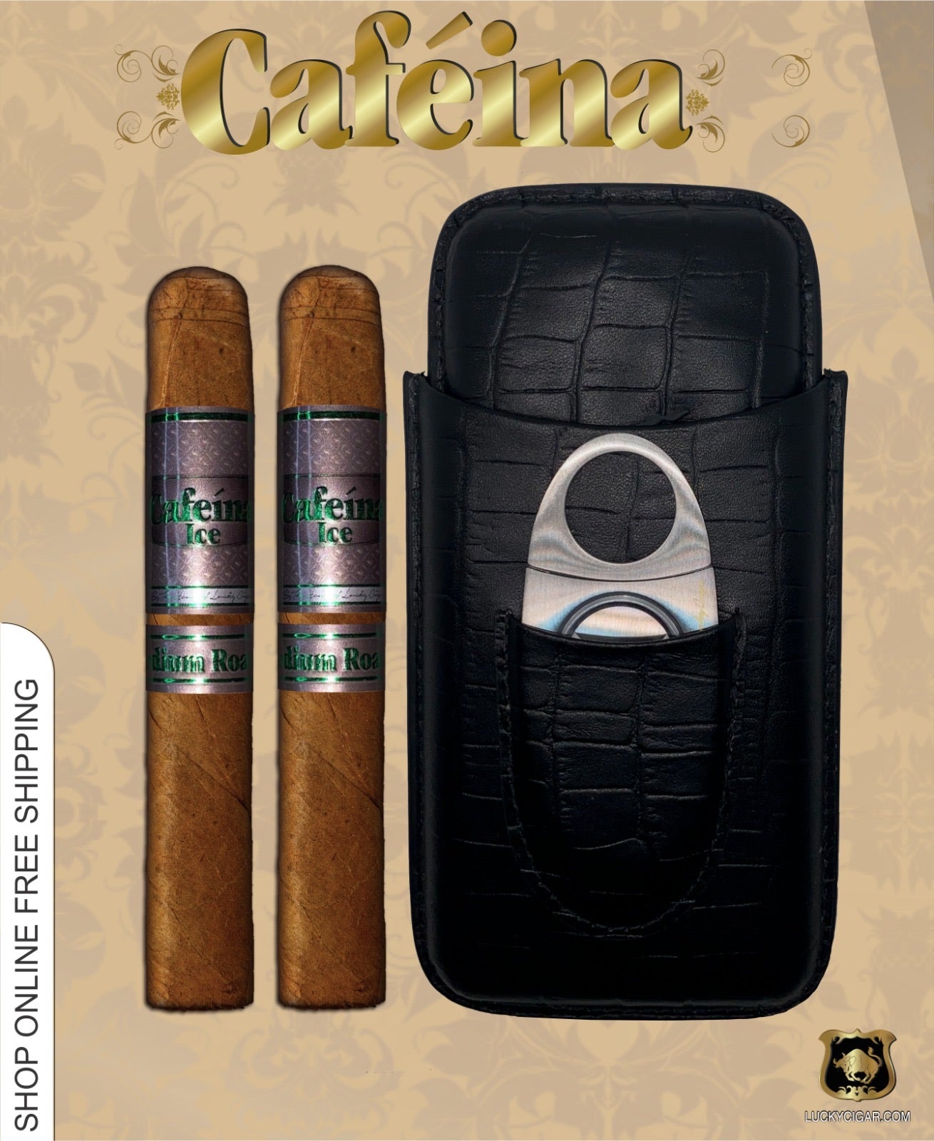 Infused Cigars: Set of 2 Cafeina Ice Medium Roast Corona 5.5x48 Cigars with Travel Humidor
