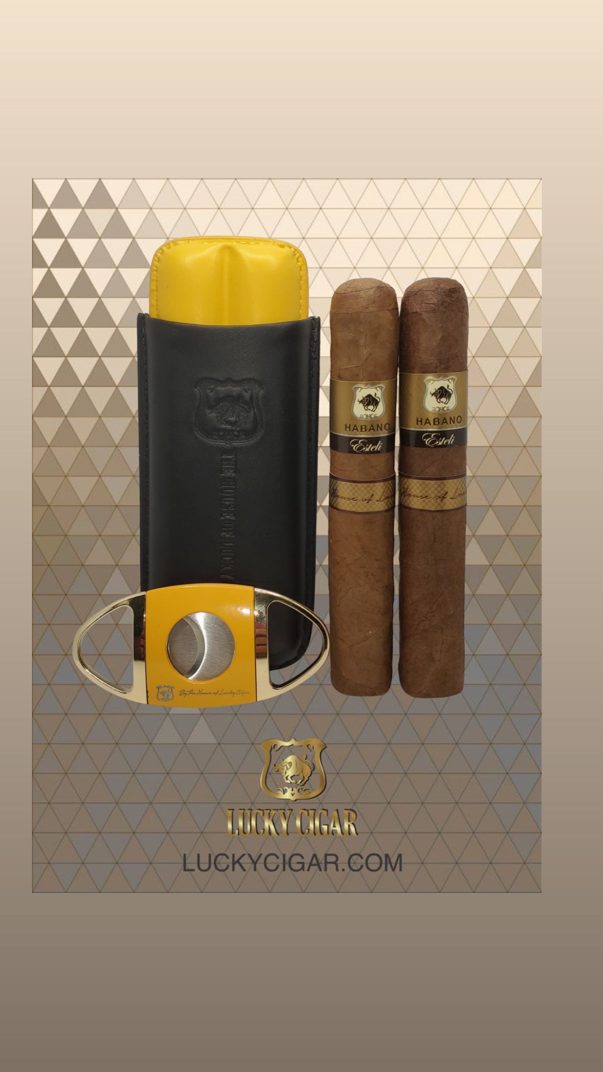 Lucky Cigar Sampler Sets: Set of 2 Habano Esteli Toro 6x50 Cigars with Travel Humidor Case, Cutter