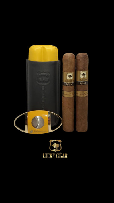 Lucky Cigar Sampler Sets: Set of 2 Habano Esteli Toro 6x50 Cigars with Travel Humidor Case, Cutter