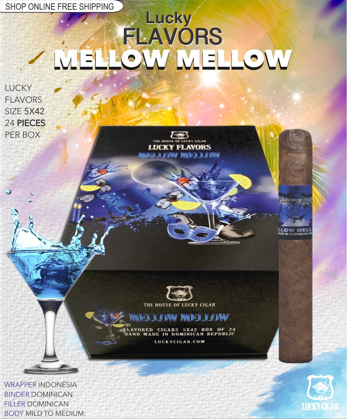 Flavored Cigars: Lucky Flavors Mellow Mellow 5x42 Box of 24 Cigars
