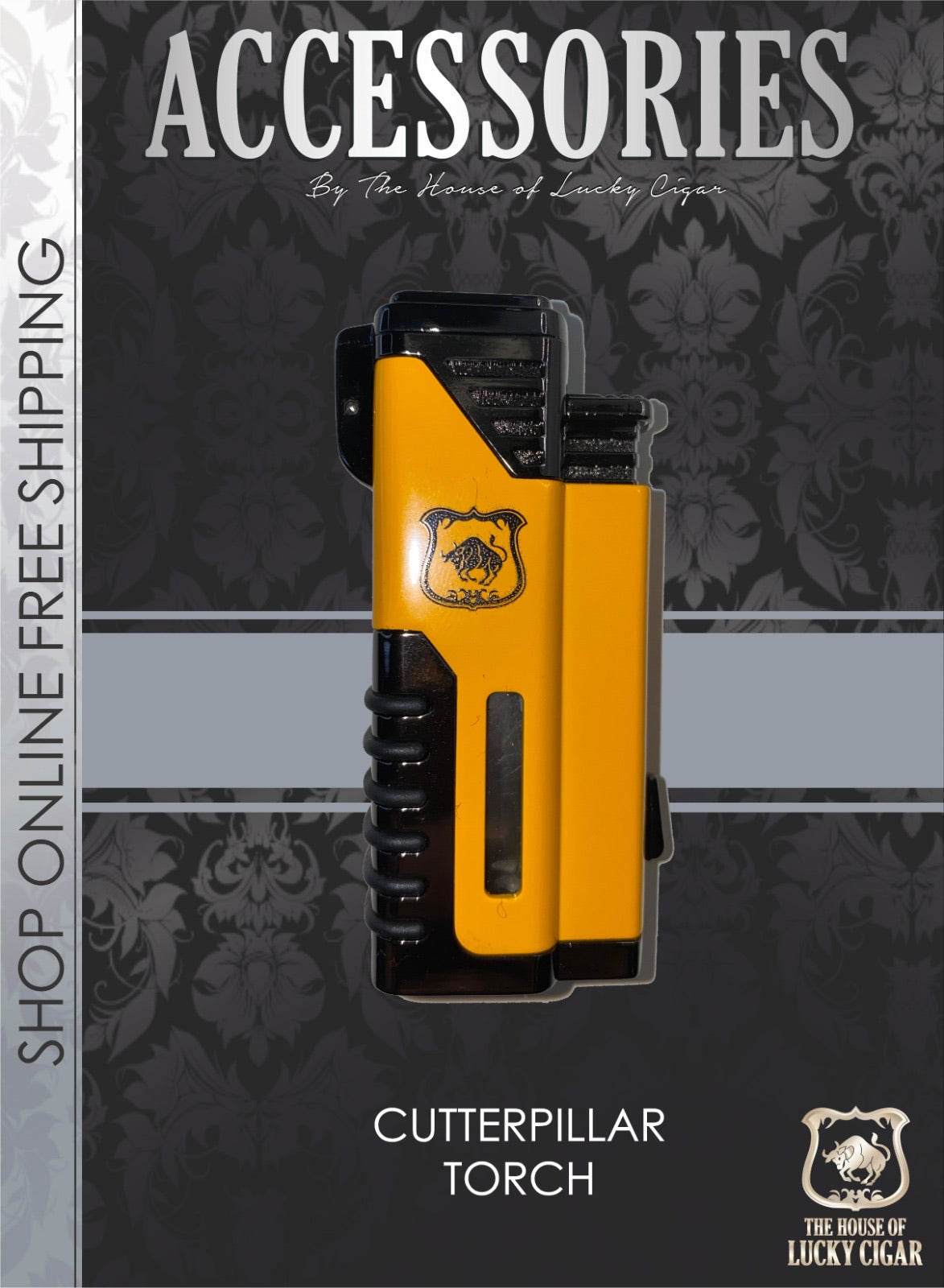 Cigar Lifestyle Accessories: Torch Lighter with Punch in Rugged Yellow/Black