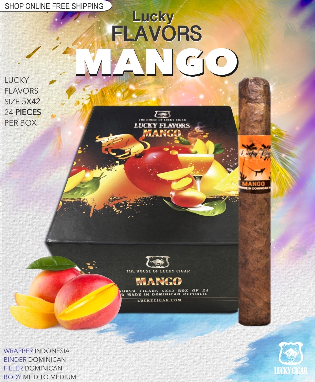 Flavored Cigars: Lucky Flavors Mango 5x42 Box of 24 Cigars