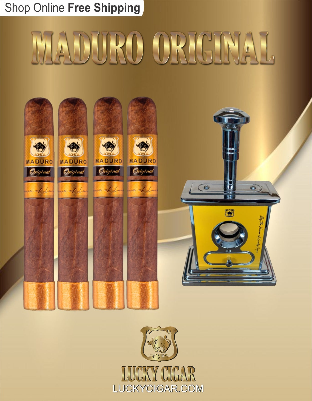 Maduro Cigars: Maduro Original by Lucky Cigar: Set of 4 Toro with Table Cutter