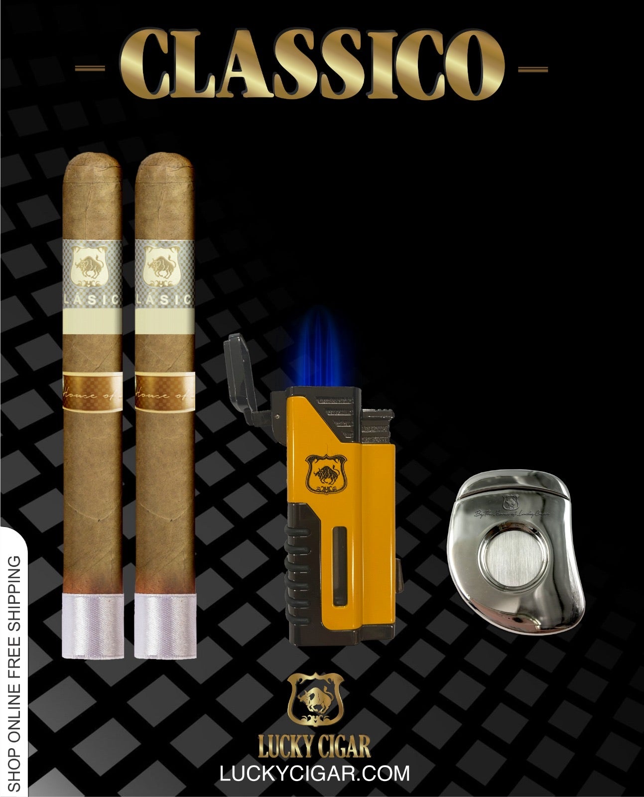 Classic Cigars - Classico by Lucky Cigar: Set of 2 Cigars, Toro with Torch, Cutter