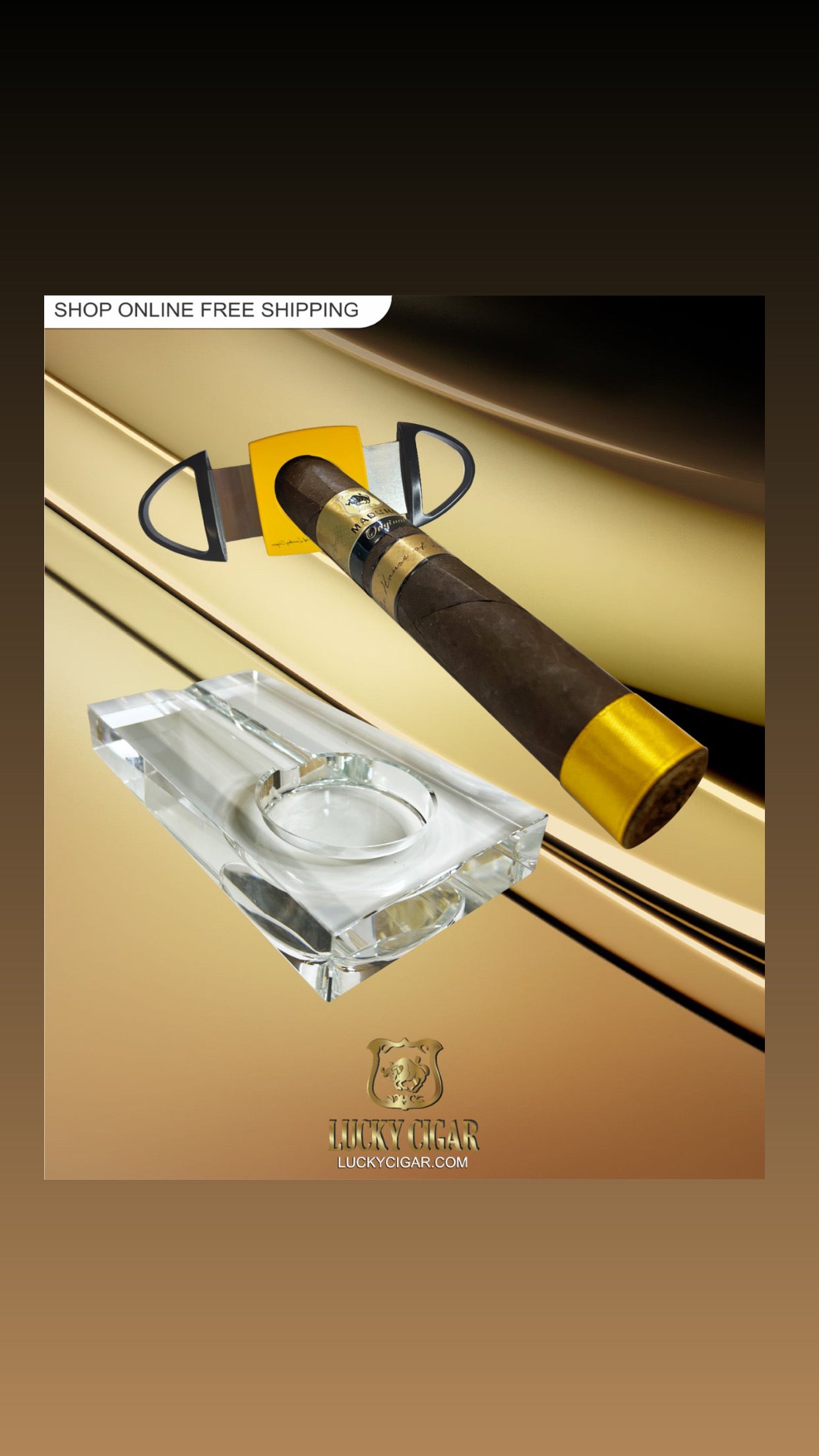 Lucky Cigar Sampler Sets: Set of 1 Maduro Original Torpedo Cigar with Ashtray, Cutter