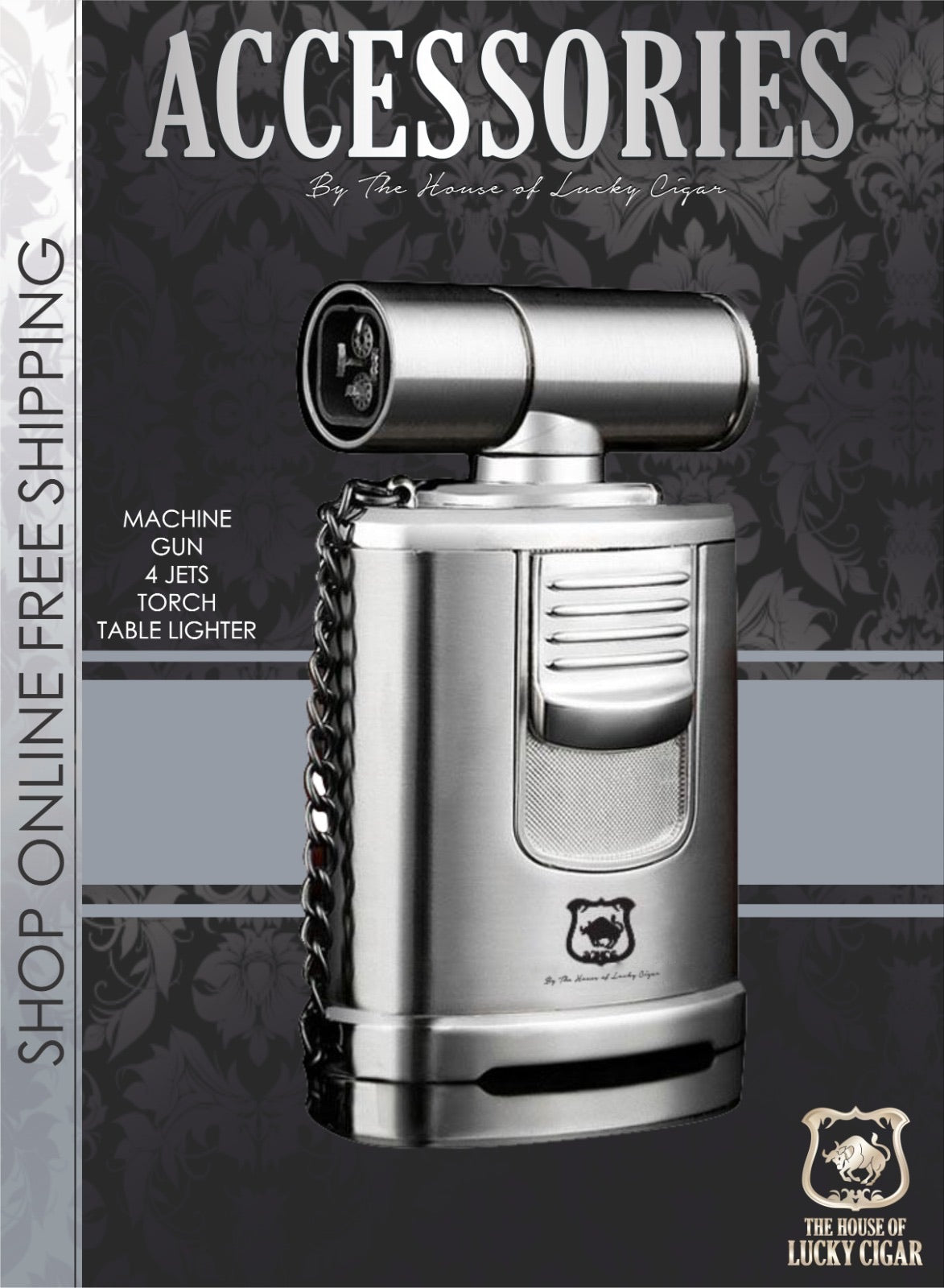 Cigar Lifestyle Accessories: Torch Table Lighter in Silver 
