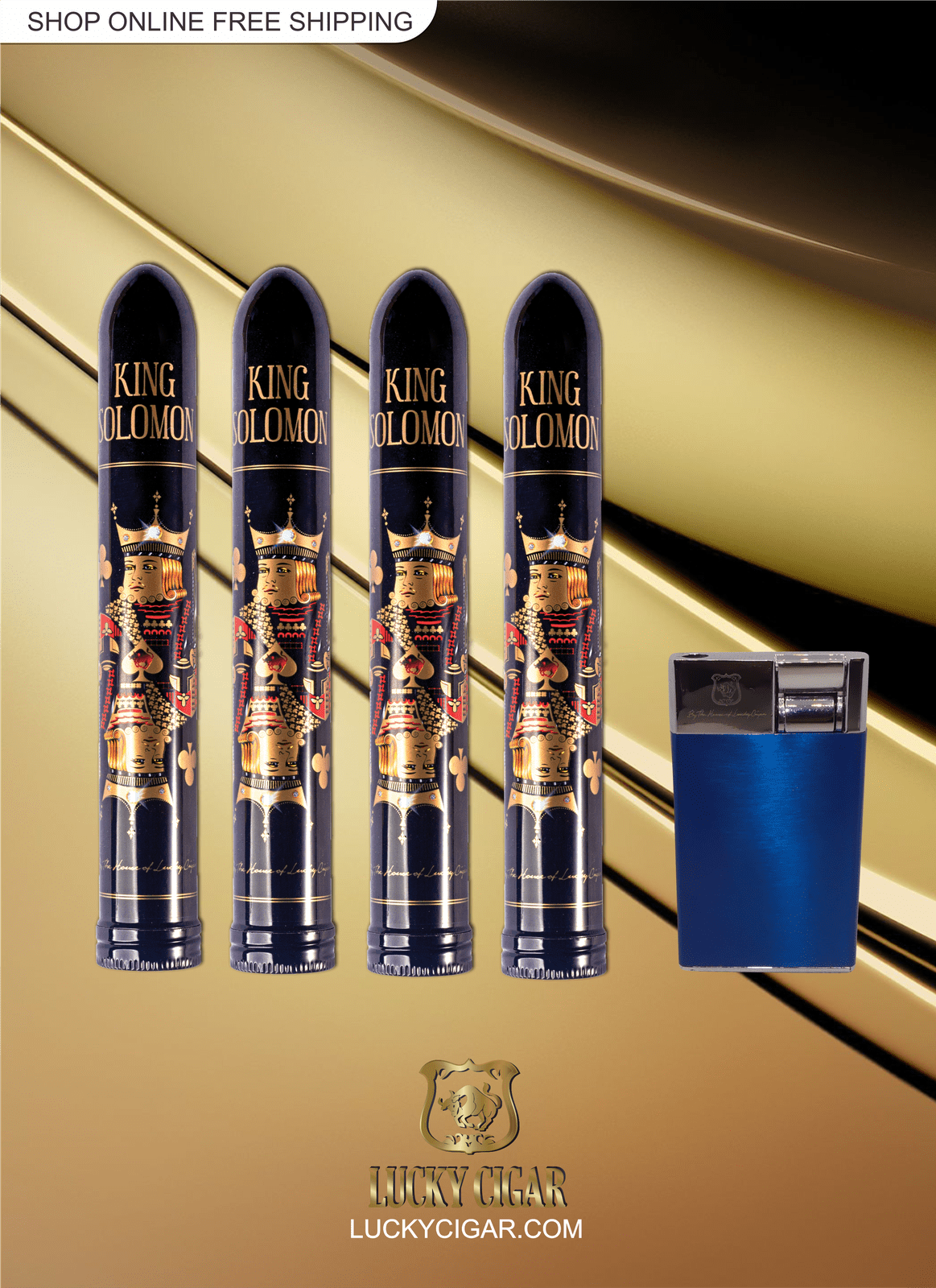 From The King Solomon Series: 4 Solomon 7x60 Cigars with Lighter Blue