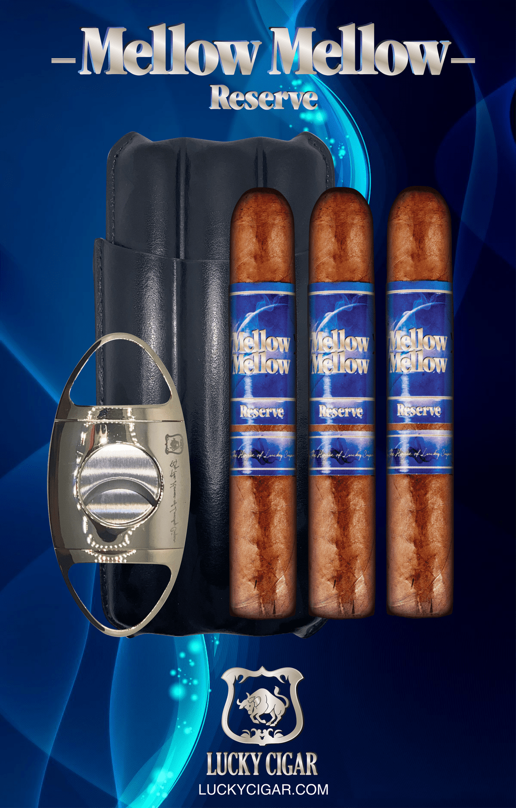 Infused Cigars: Mellow Mellow Reserve 5x54 Cigar Set of 3 with Travel Case, Cutter