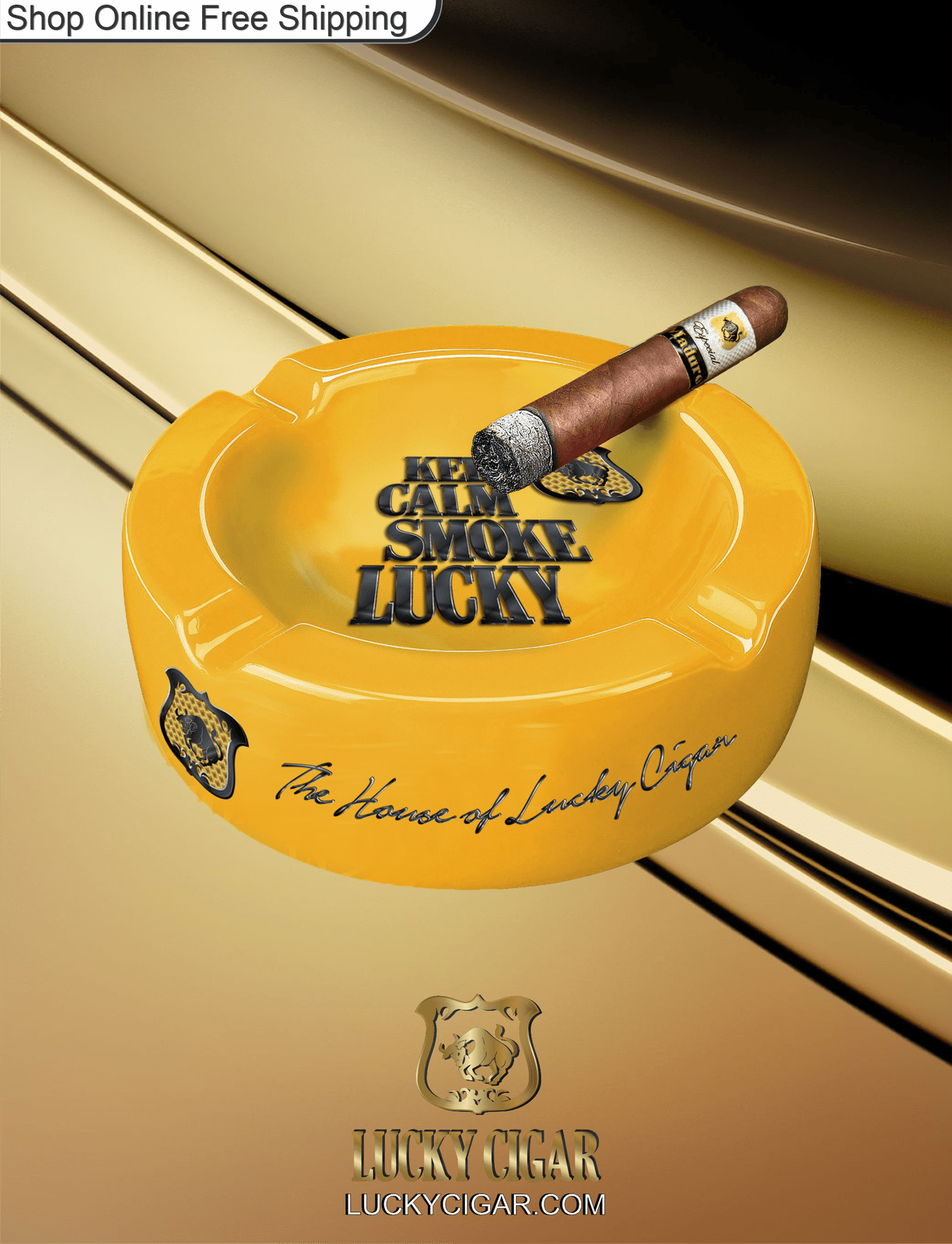 Lucky Ashtrays and Cigar Gift Sets: Ceramic Yellow Glossy Ashtray