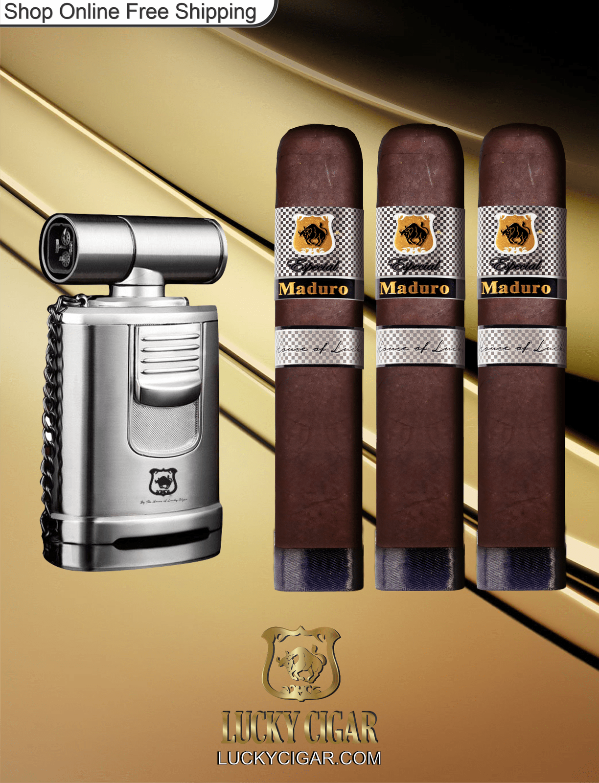 Lucky Cigar Sampler Sets: Set of 3 Especial Maduro Robusto Cigars with Torch