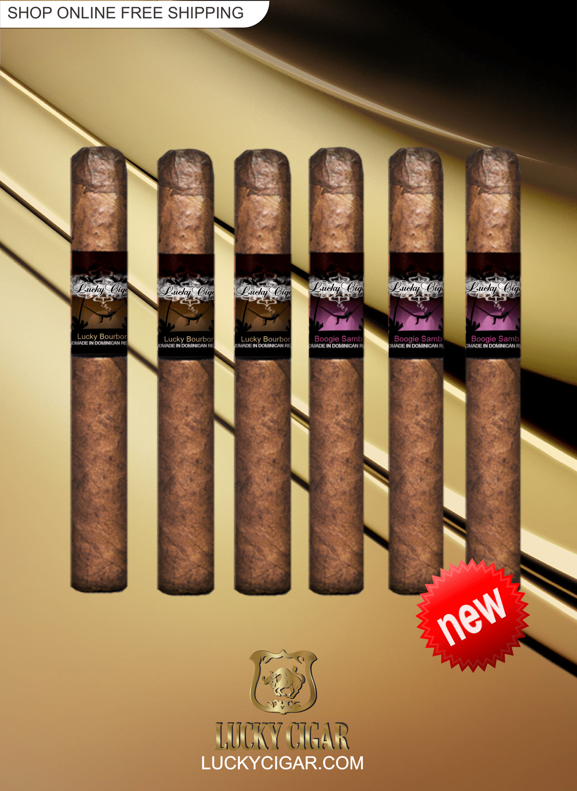 Lucky Cigar Sampler Sets: Set of 6 Lucky Flavor 5x42 Cigars, Boogie Samba, Bourbon