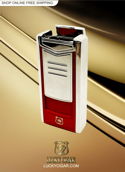 Cigar Lifestyle Accessories: Torch Lighter in Chrome/Red