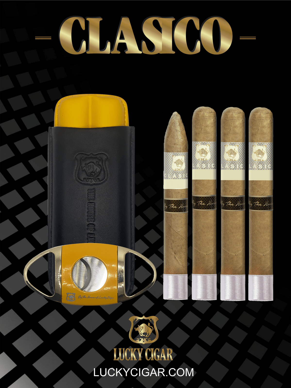 Classic Cigars - Classico by Lucky Cigar: Set of 4 Cigars, 3 Toro, 1 Torpedo with Cutter, Humidor