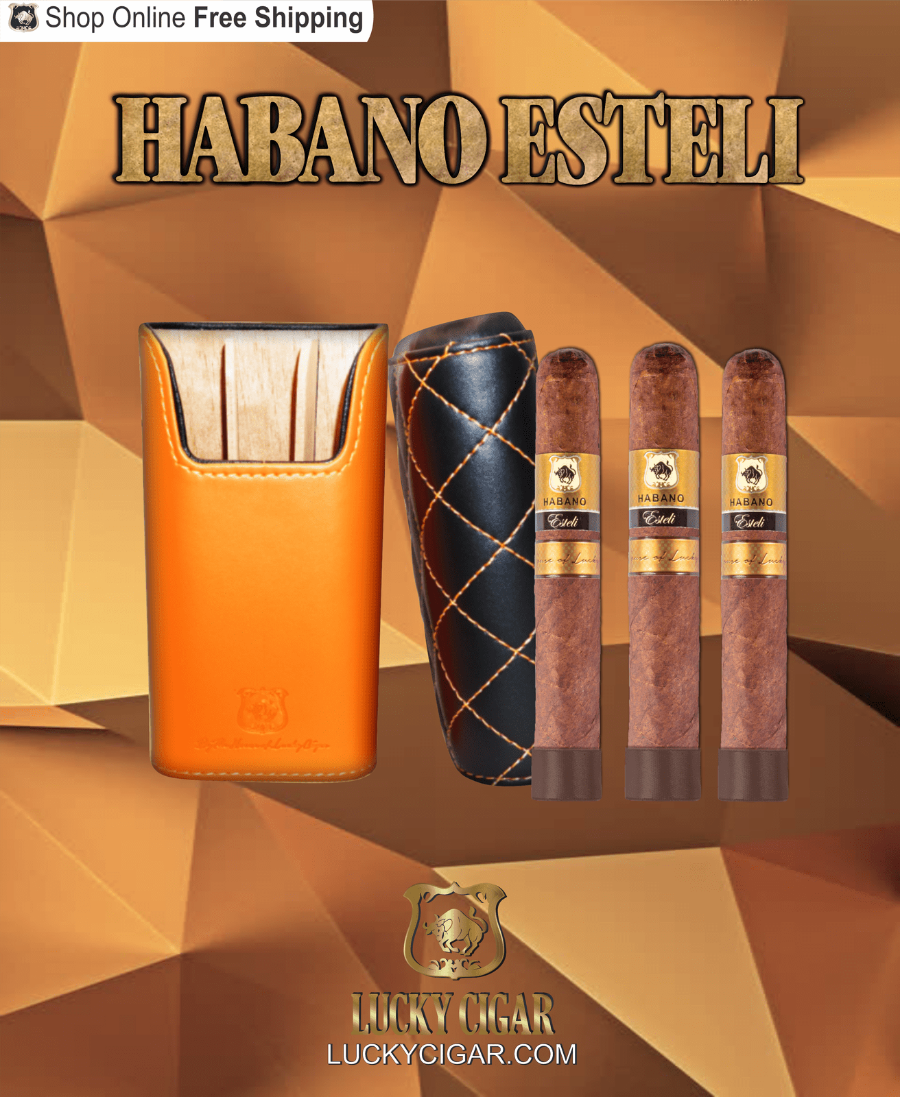 Habano Cigars: Habano Esteli by Lucky Cigar: Set of 3 Cigars, 3 Toro with Humidor