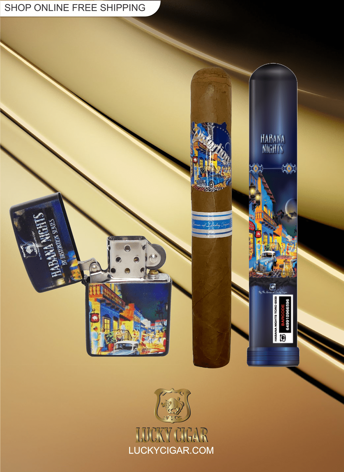 Habana Nights 6x50 Cigar From The Distortion Series: 1 Cigars with Zippo Style Lighter