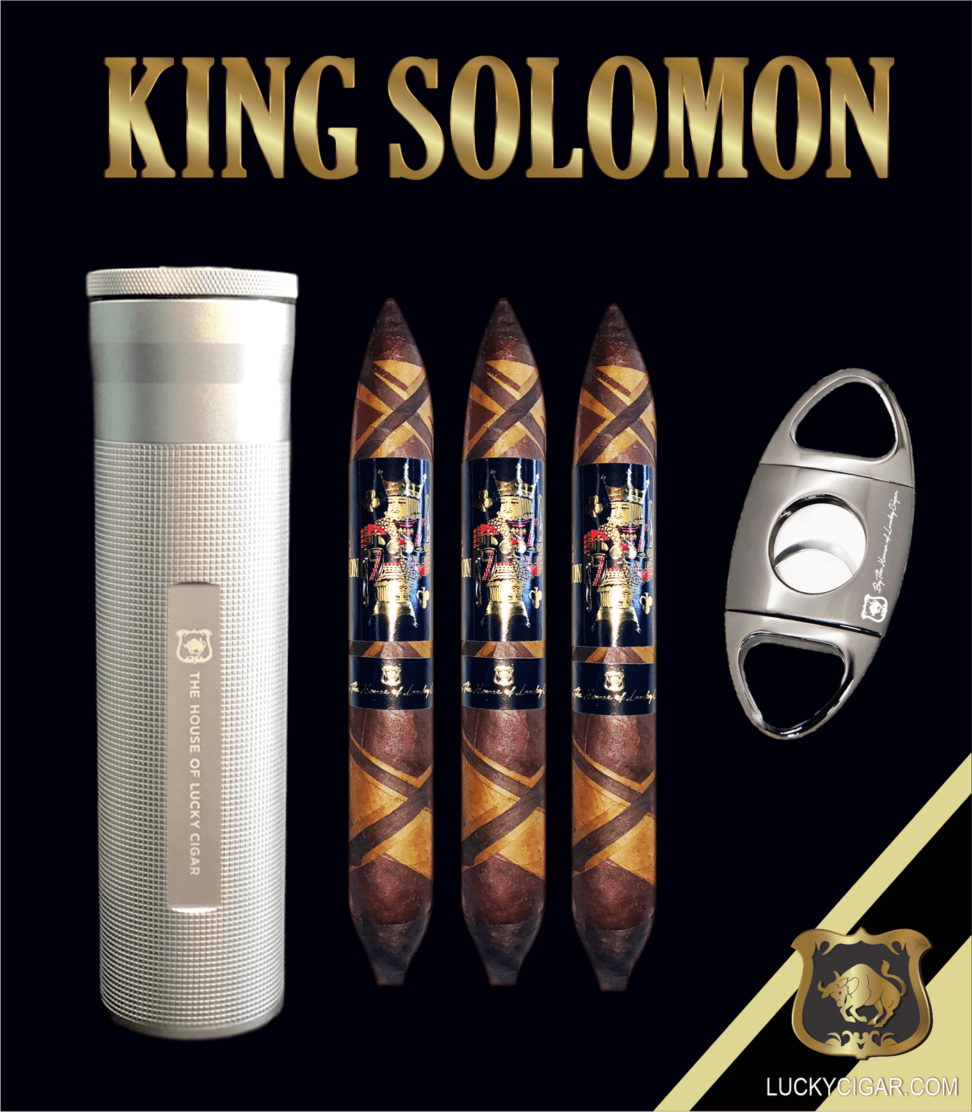 From The King Solomon Series: 3 Solomon 7x60 Cigars with Cutter and Humidor Set