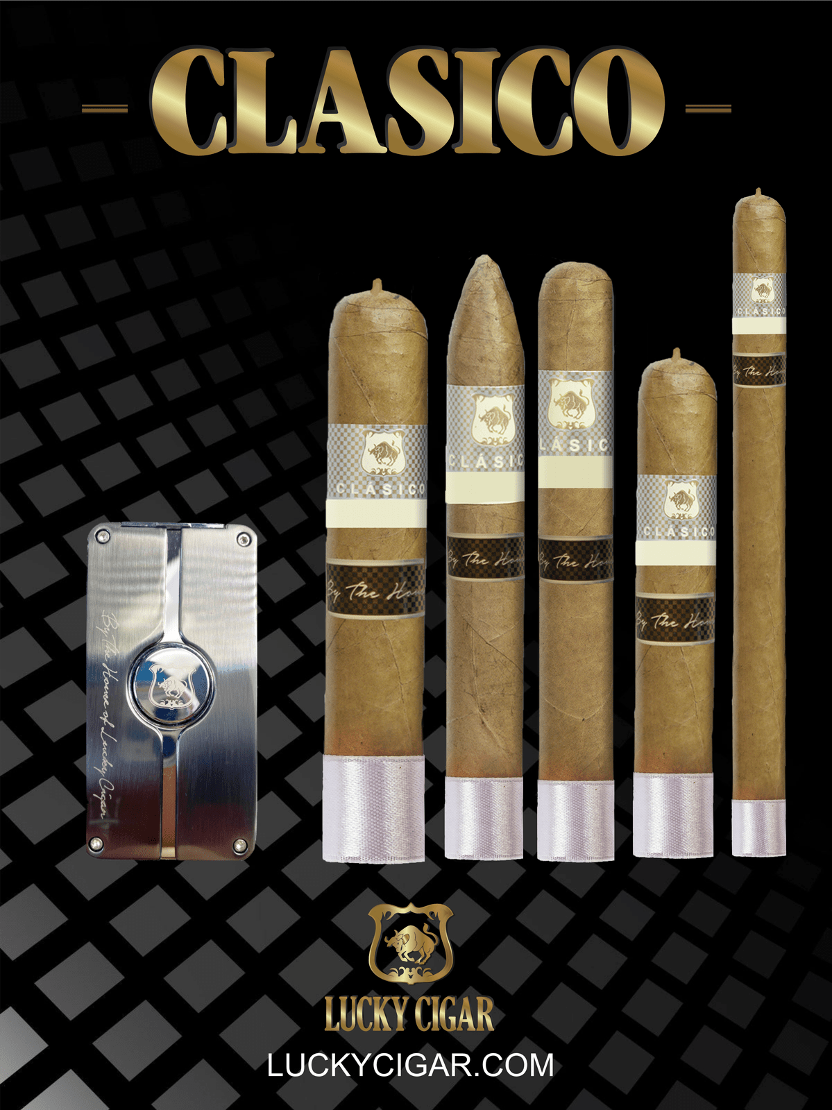 Classic Cigars - Classico by Lucky Cigar: Set of 5 Cigars Robusto, Lancero, Toro, Torpedo, Gordo with Torch Lighter