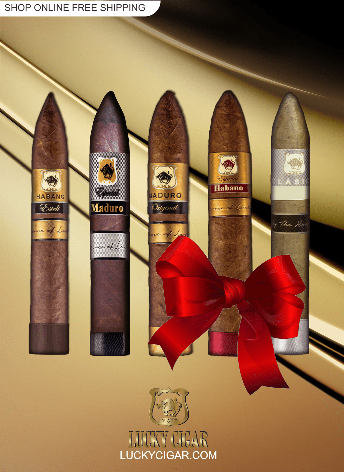 Lucky Cigar Sampler Sets: Set of 5 Torpedo Cigars, Habano Esteli, Maduro Especial,  Maduro Original, Especial Habano, Classico
