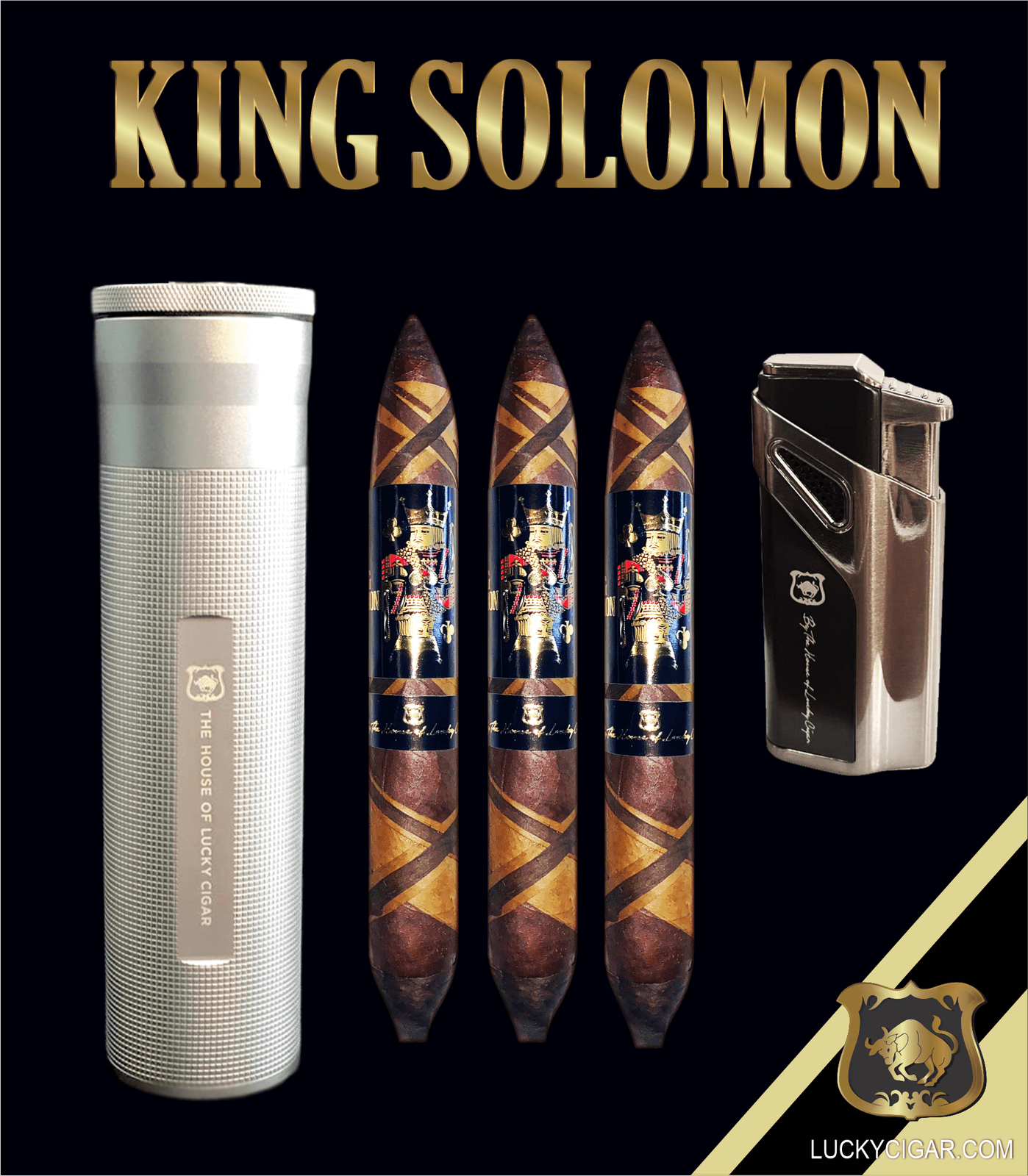 From The King Solomon Series: 3 Solomon 7x60 Cigars with Torch and Humidor Set