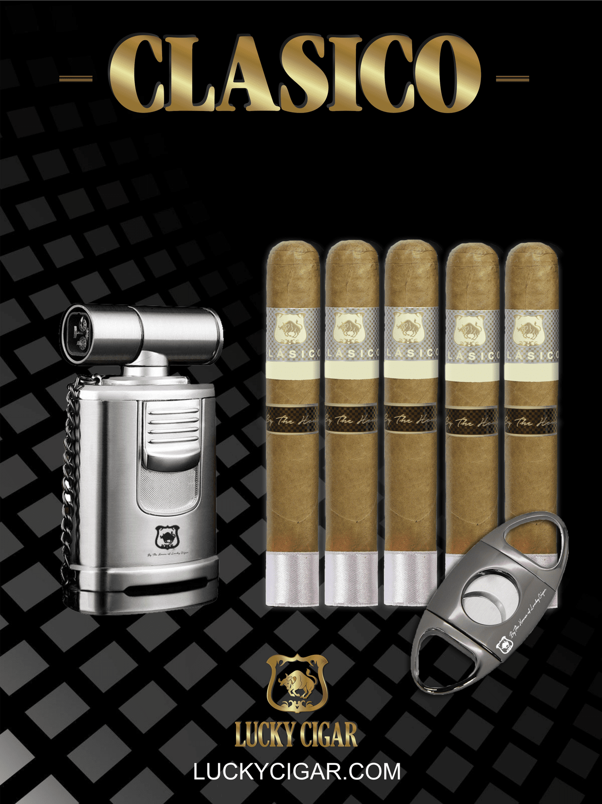 Classic Cigars - Classico by Lucky Cigar: Set of 5 Cigars, 5 Toro with Table Torch, Cutter