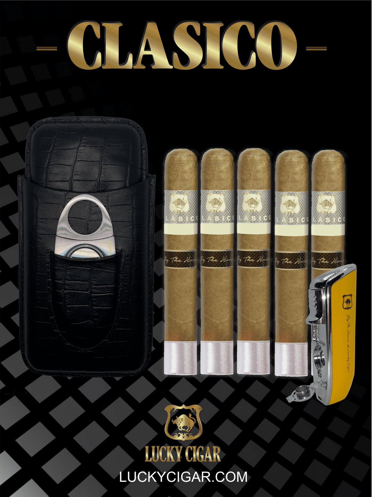 Classic Cigars - Classico by Lucky Cigar: Set of 5 Cigars, 5 Toro with Humidor, Torch