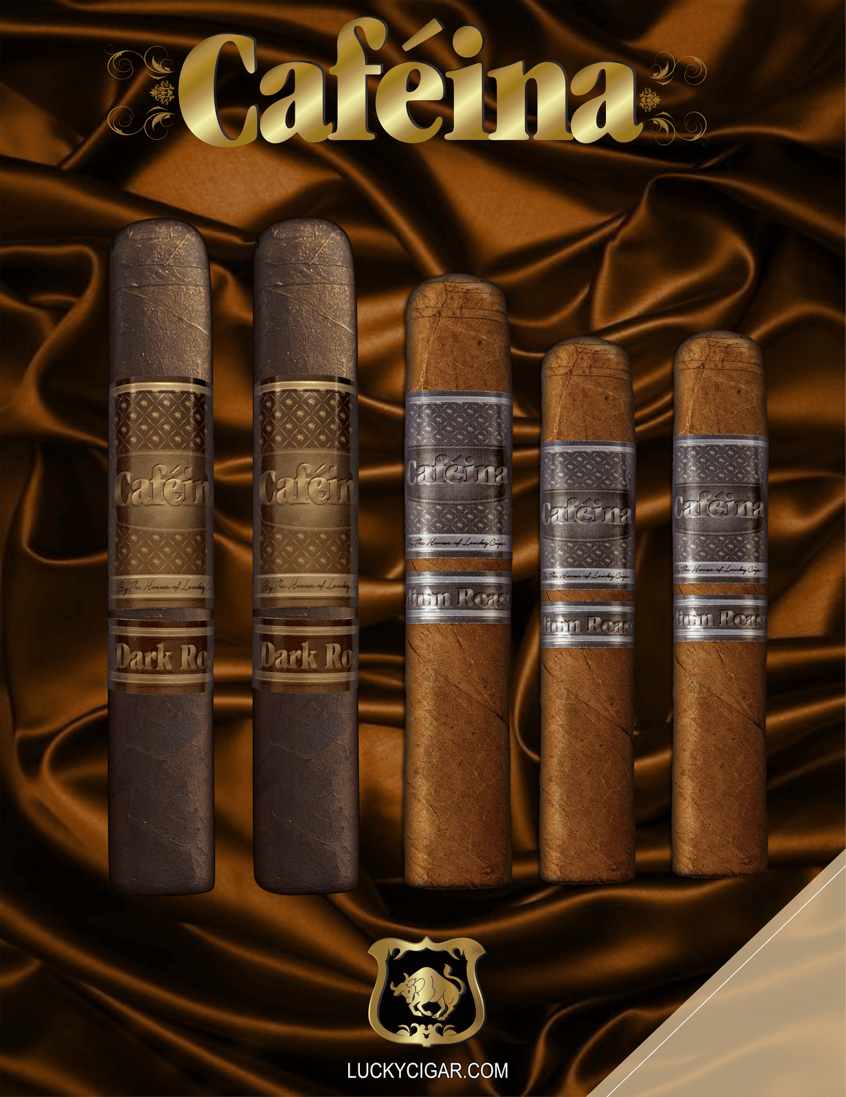 Infused Cigars: 5 Cafeina Roast Set - 2 Dark 6x52, 2 Medium 5x48 and 6x52 Cigars