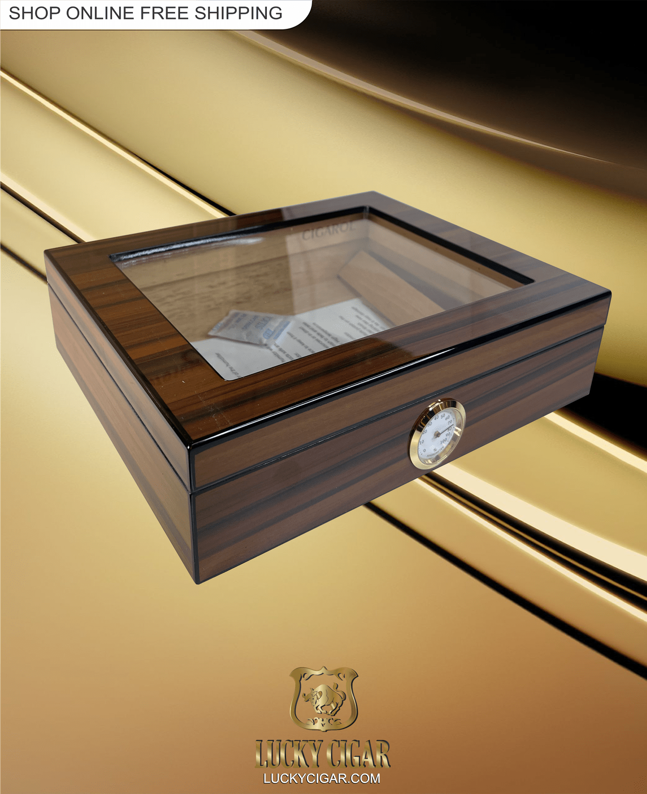 Cigar Lifestyle Accessories: Desk Humidor with Wood Grain and Glass Top