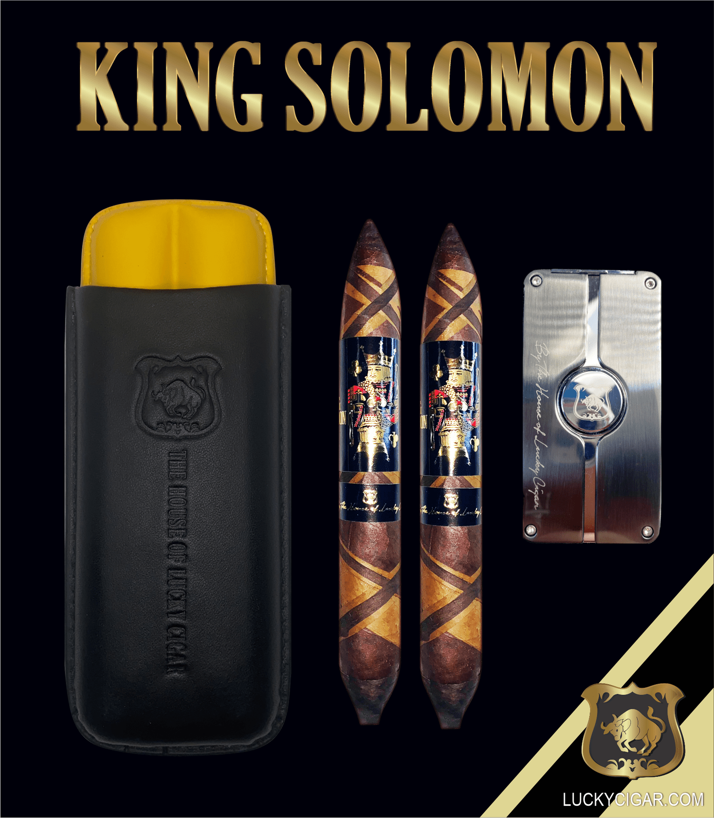 From The King Solomon Series: Set of 2 Solomon 7x60 Cigars with Torch and Humidor