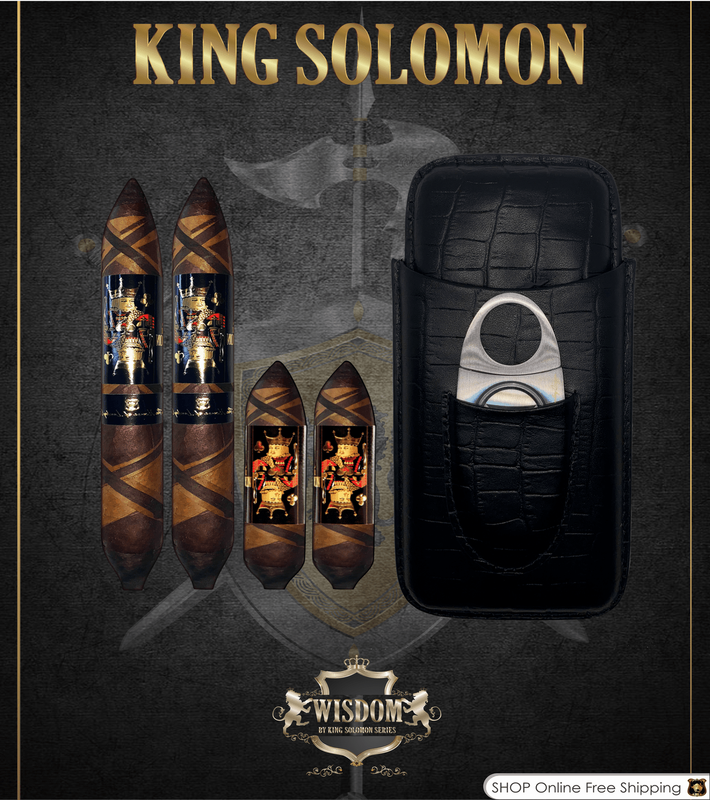 Wisdom 4x60 Cigar From The King Solomon Series: Set of 2 and 2 King Solomon 7x58 Cigar with Humidor, Cutter