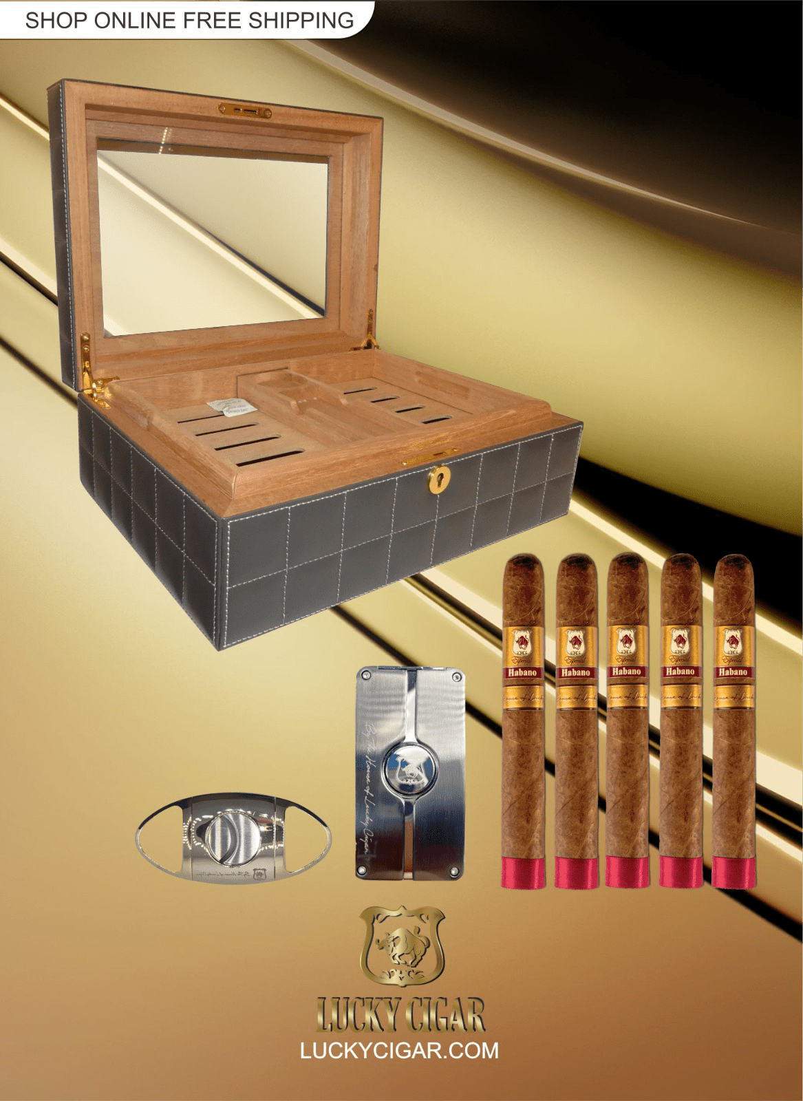 Lucky Cigar Sampler Sets: Set of 5 Especial Habano Toro Cigars with Torch, Cutter