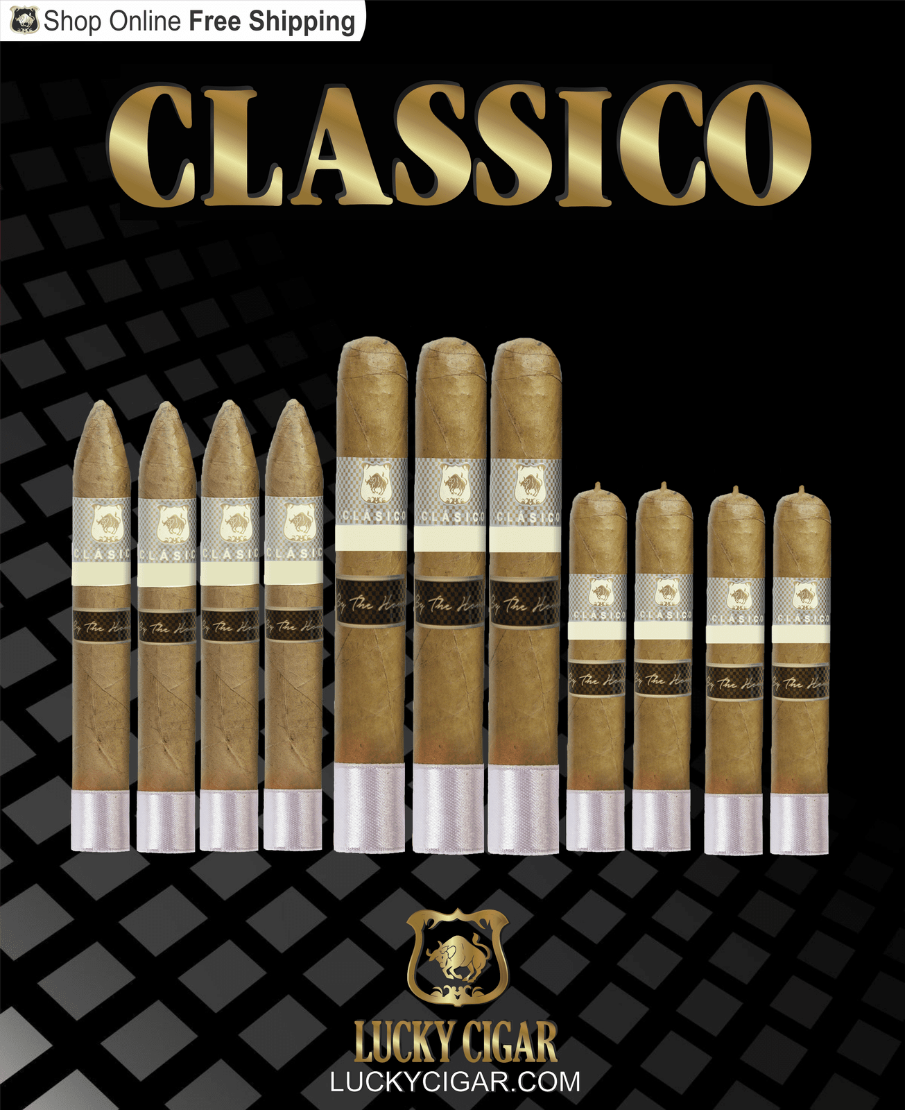 Lucky Cigar Sampler Sets: Set of 11 Classico Cigars, Torpedo, Robusto, Gordo