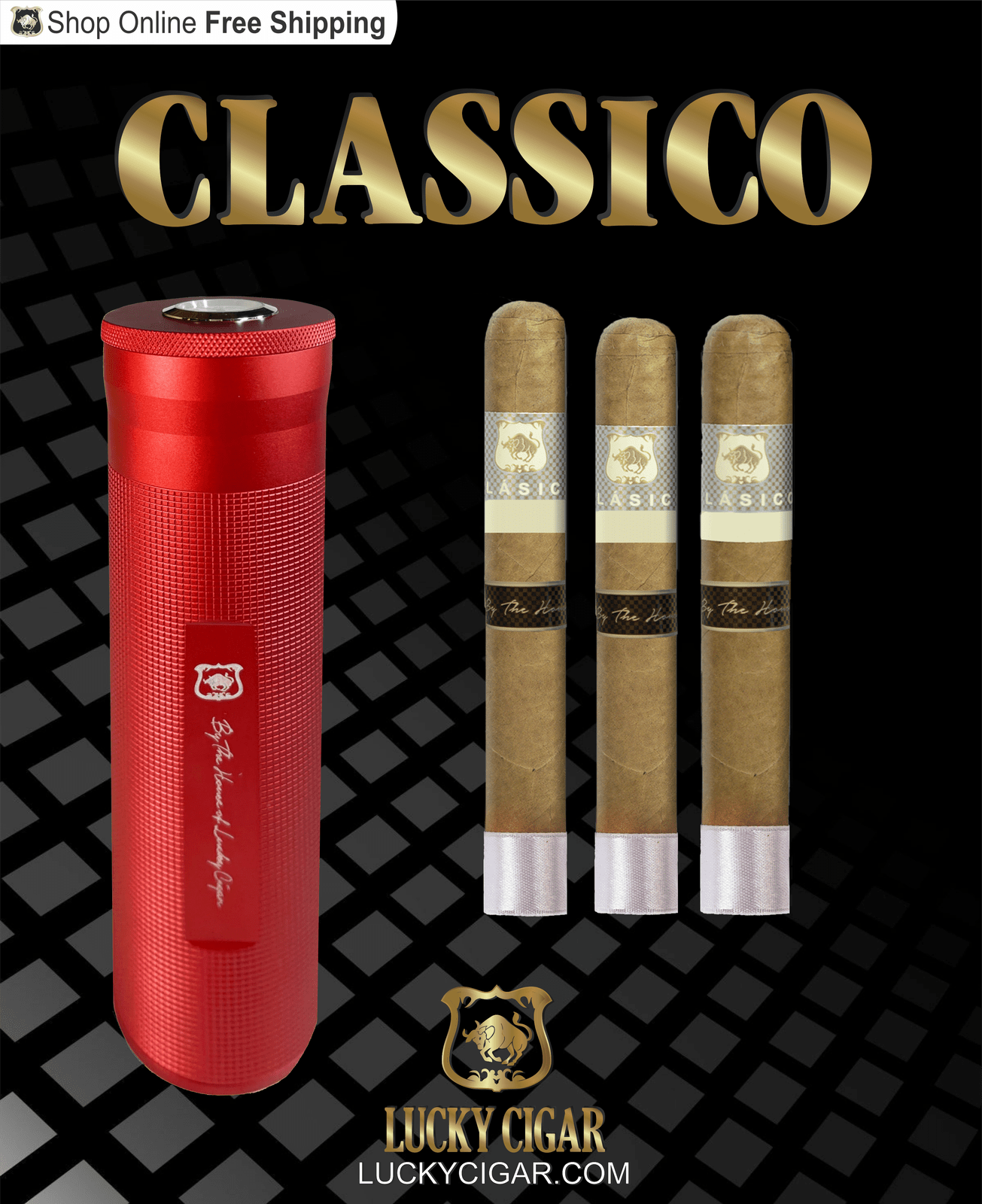 Lucky Cigar Sampler Sets: Set of 3 Classico Robusto Cigars with Travel Humidor Tube