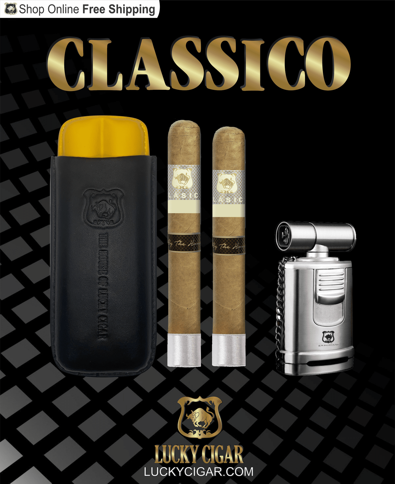 Lucky Cigar Sampler Sets: Set of 2 Classico Cigars, Toro with Table Torch