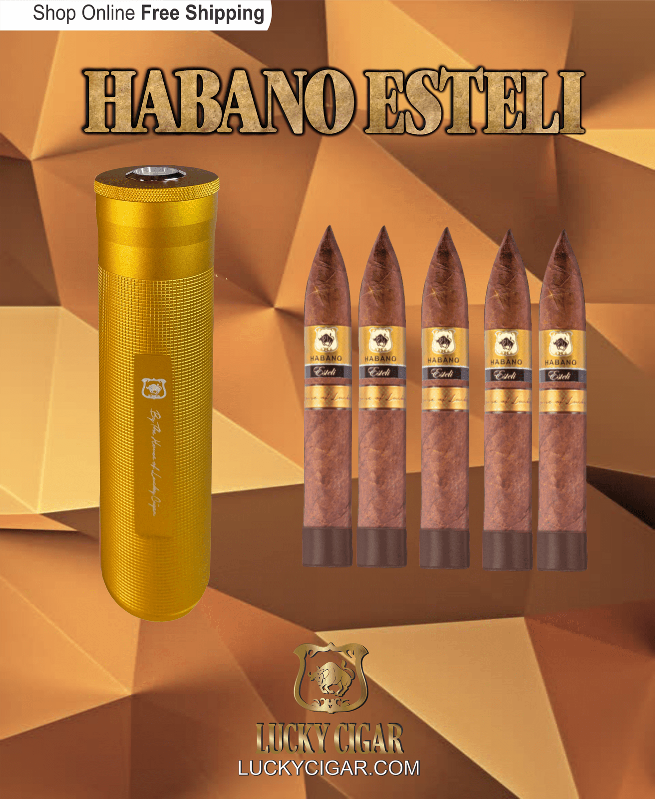 Habano Cigars: Habano Esteli by Lucky Cigar: Set of 4 Cigars, 4 Torpedo with Humidor