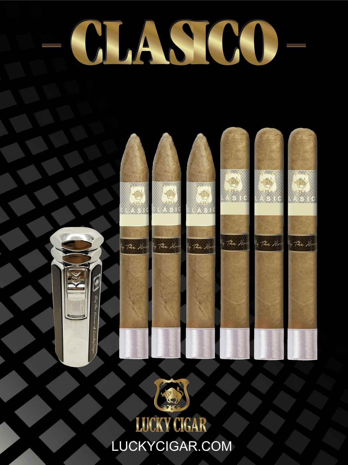 Lucky Cigar Sampler Sets: Set of 6 Classico Cigars, Toro, Torpedo with Torch