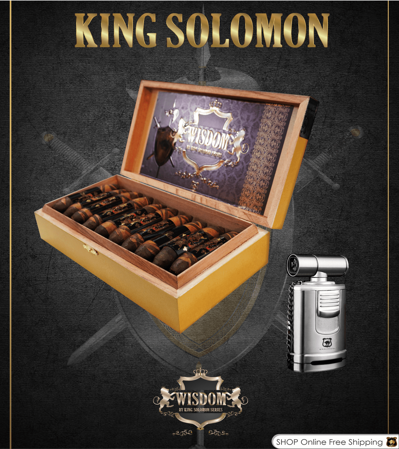 Wisdom 4x60 Cigar From The King Solomon Series: Box of 20 with Torch