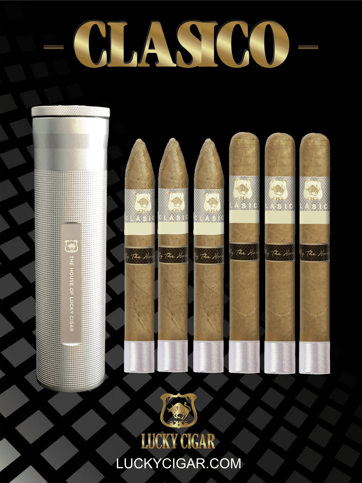 Cigar Lifestyle Accessories: Travel Humidor Tube in Silver with Hygrometer Lid with 6 Cigar Set