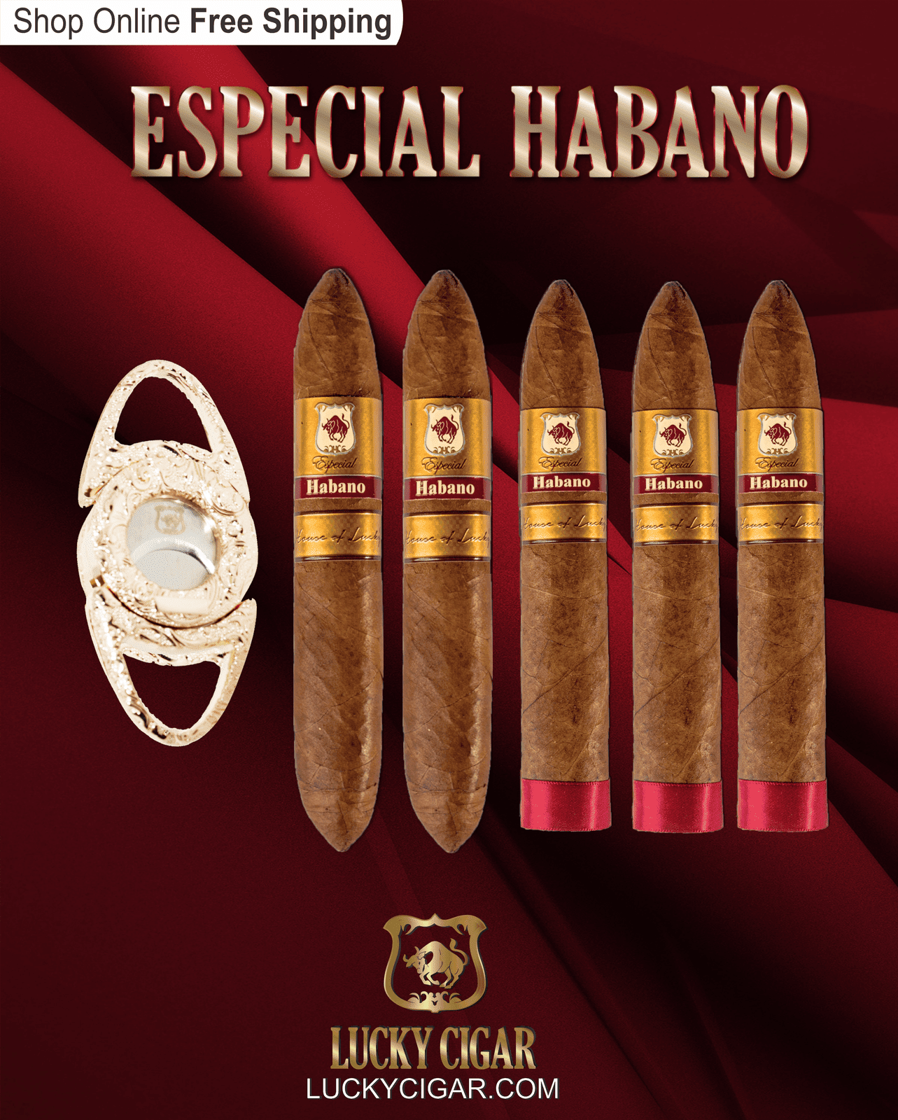 Habano Cigars: Especial Habano by Lucky Cigar: Set of 5 Cigars 2 Perfecto, 2 Torpedo with Cutter
