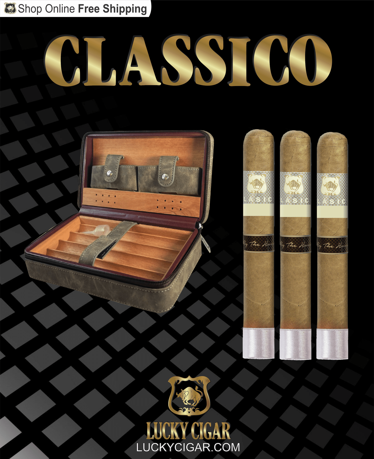 Lucky Cigar Sampler Sets: Set of 3 Classico Toro Cigars with Travel Humidor Case