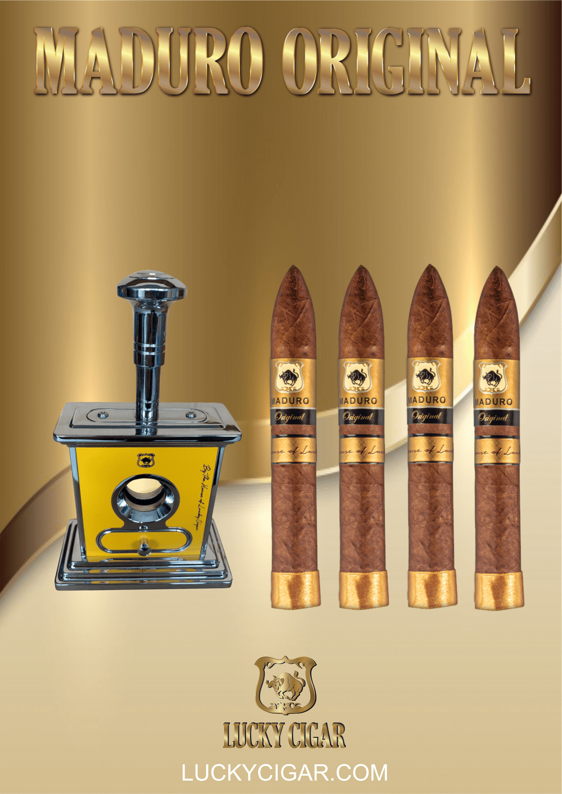 Maduro Cigars: Maduro Original by Lucky Cigar: Set of 4 Torpedo with Table Cutter