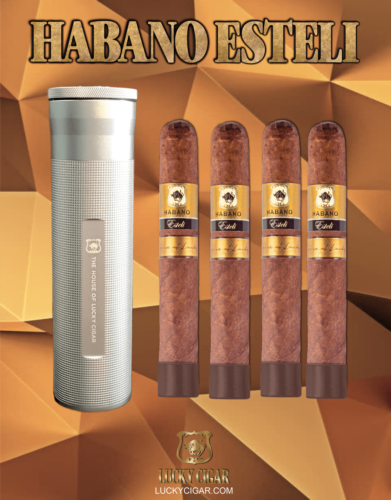 Habano Cigars: Habano Esteli by Lucky Cigar: Set of 4 Cigars, 4 Robusto with Humidor