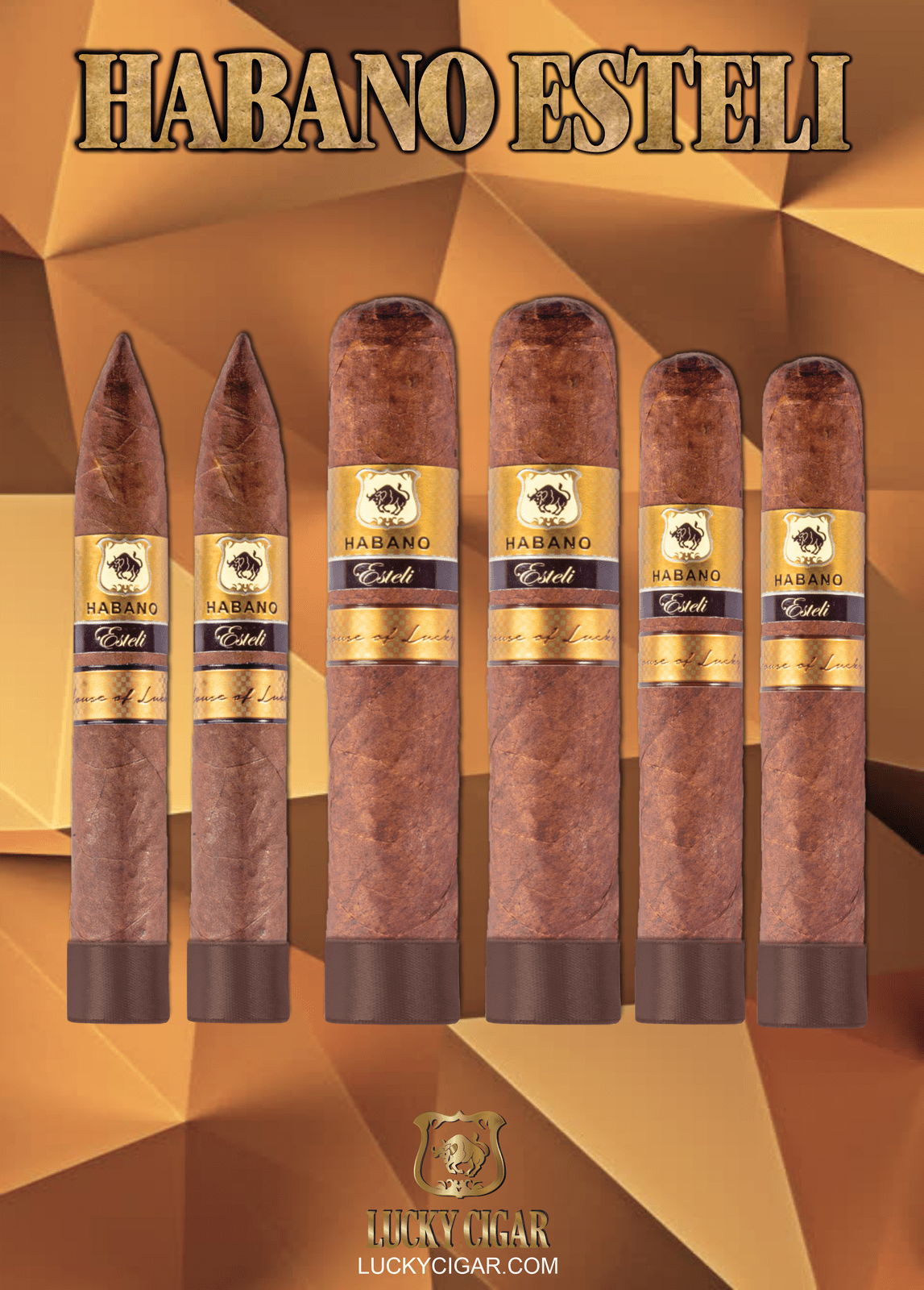 Habano Cigars: Habano Esteli by Lucky Cigar: Set of 6 Cigars, 2 Toro, 2 Gordo, 2 Torpedo