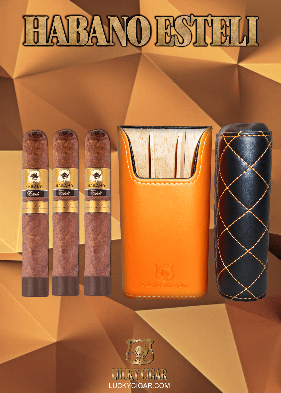 Habano Cigars: Habano Esteli by Lucky Cigar: Set of 3 Cigars, 3 Robusto with Humidor
